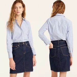 J. Crew 365 Slim Fit Classic Blue White Pinstripe Button Down Blouse Top 10